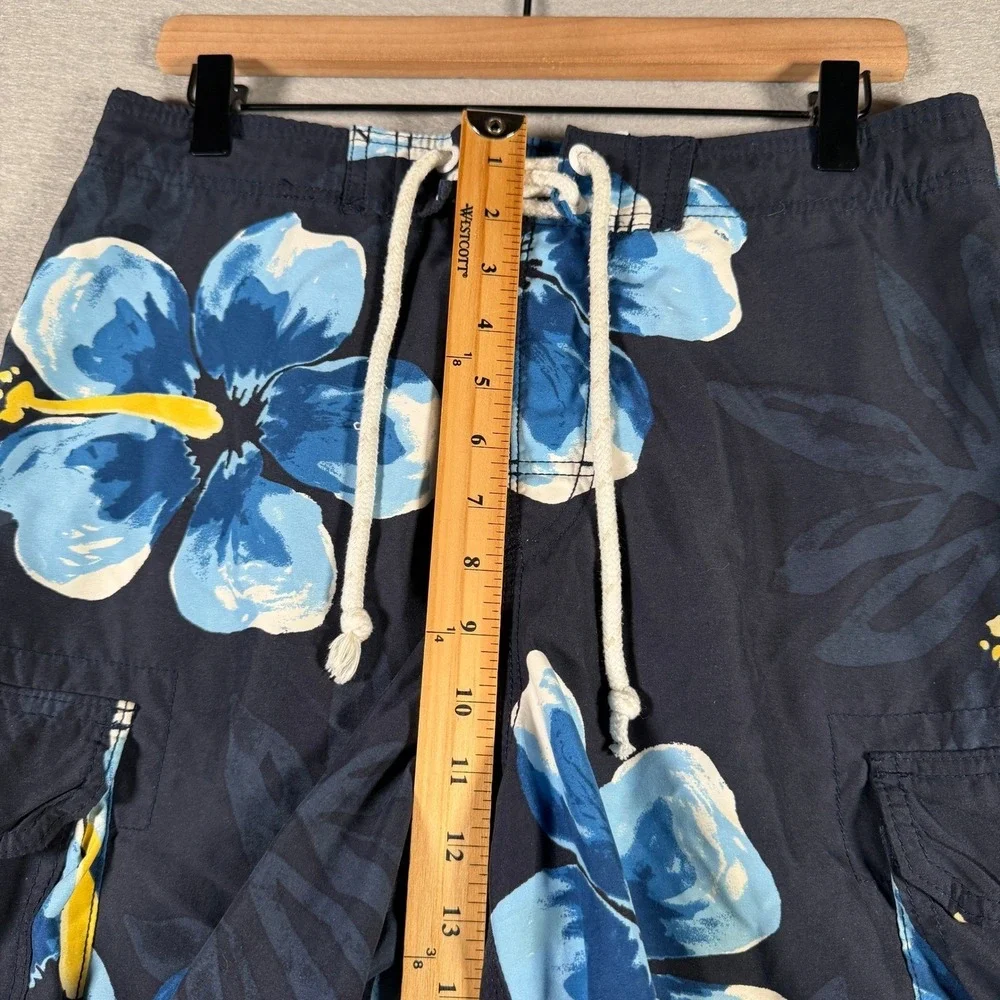 Vintage Abercrombie & Fitch XL Navy Blue Hibiscus Floral Cargo Board Shorts